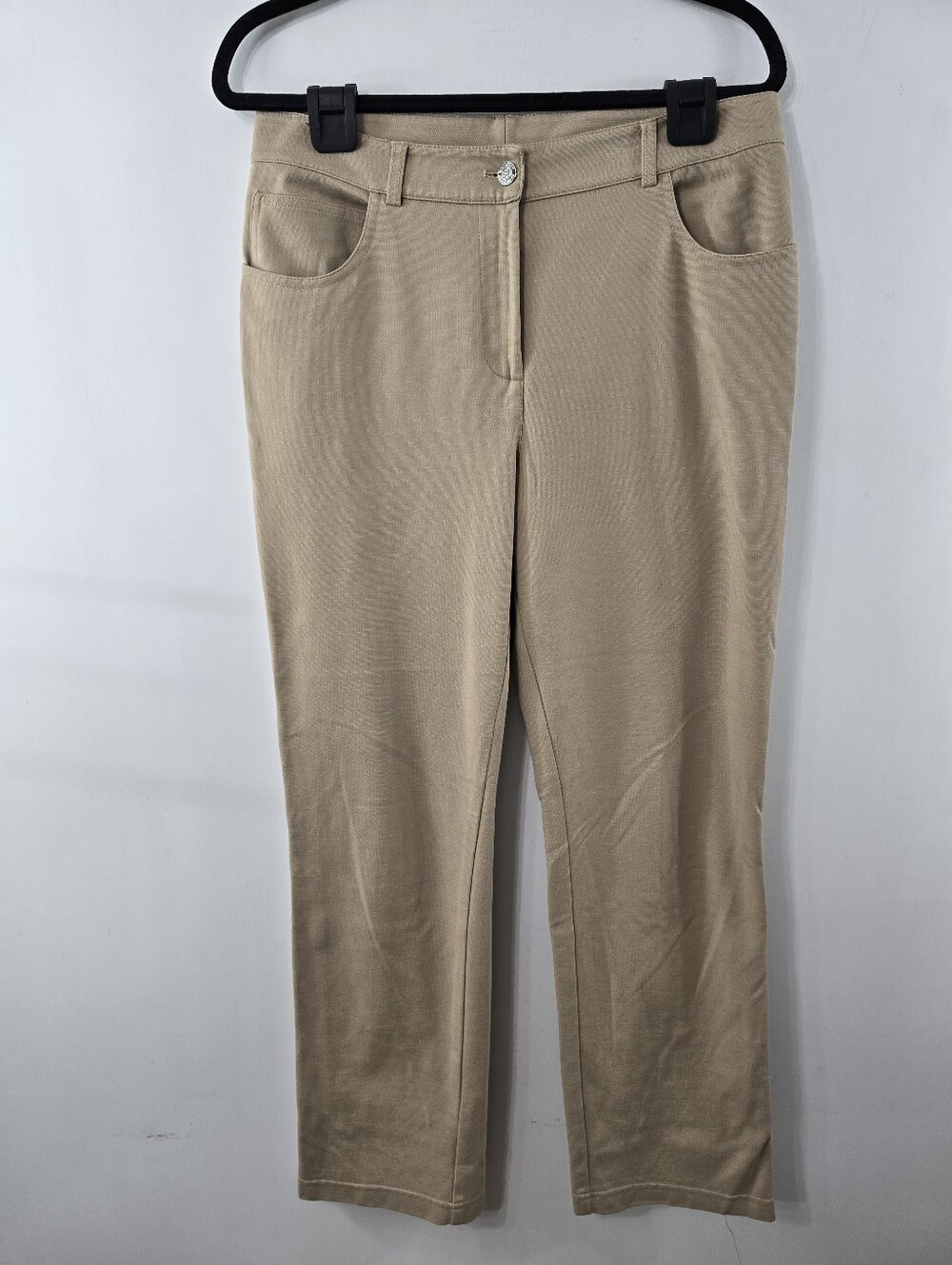 St John Ponte Knit Four Pocket Stretchy Straight Leg Trousers Pants Size 10 Tan